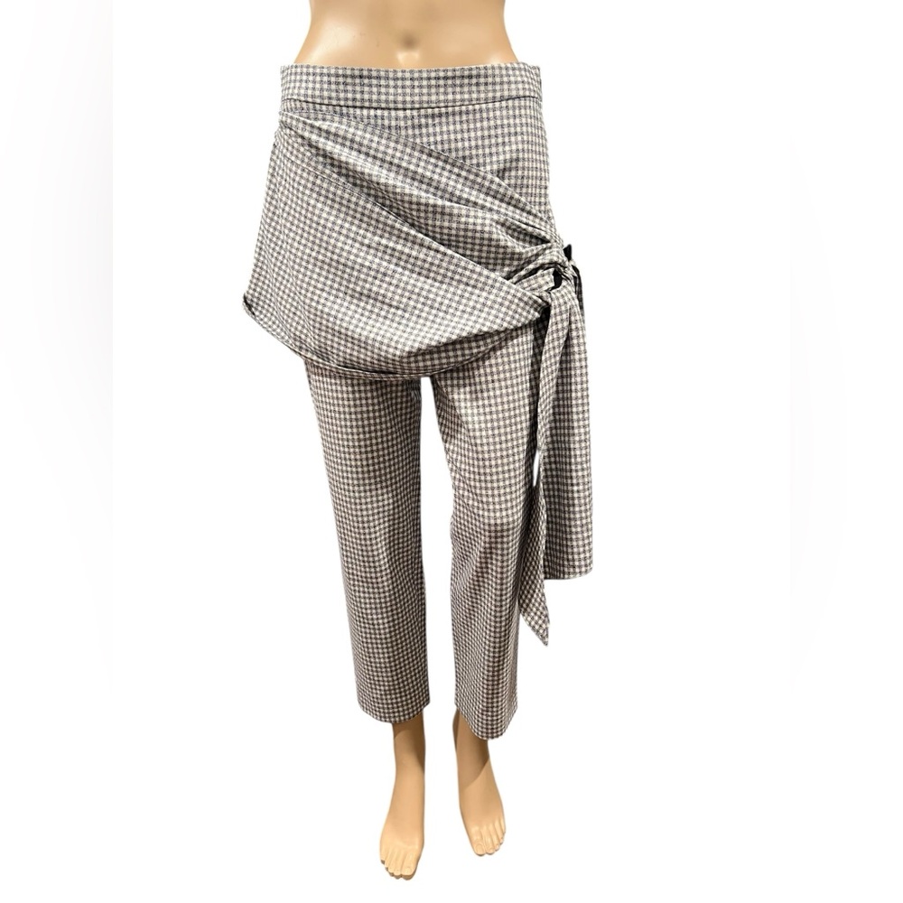 HELLESSY Desmond Cropped Checkered Draped Wrap-Front Pants Size 8